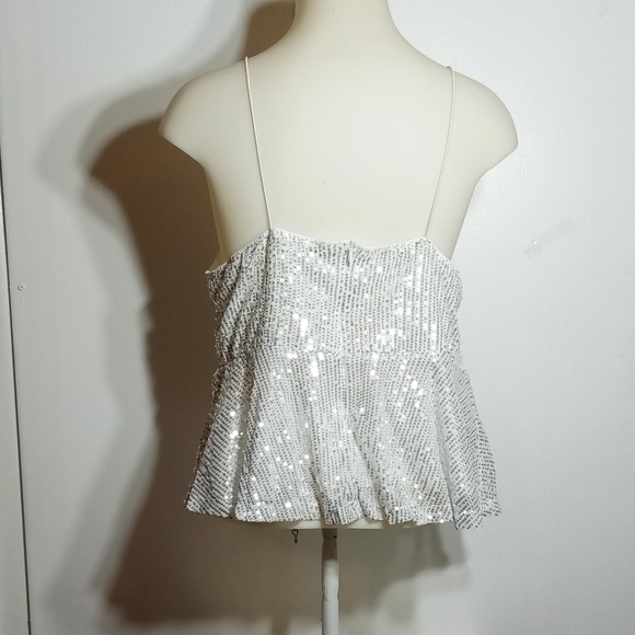 Shein Curve Silver Sequin Overlap Collar Peplum Hem Cami Top Sz XL - Picture 5 of 9